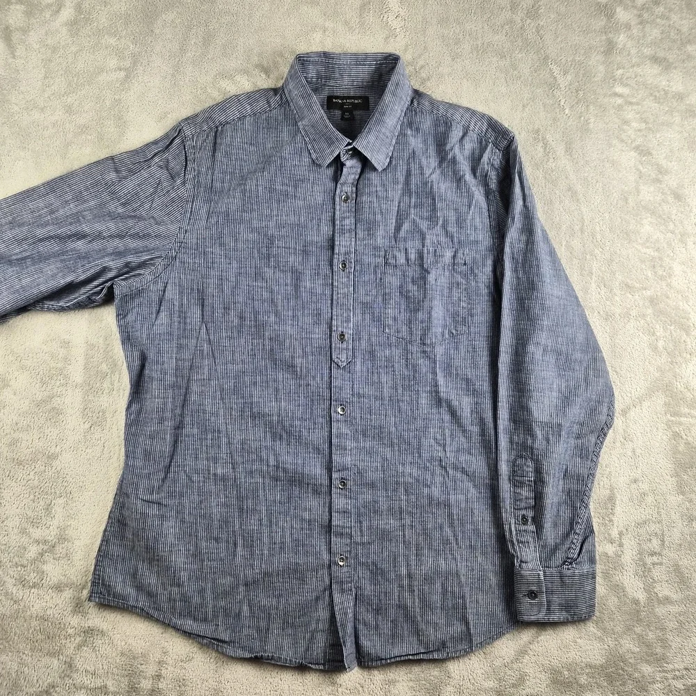 Banana Republic Mens Shirt XL Blue Striped Long Sleeve Modern Workwear Office